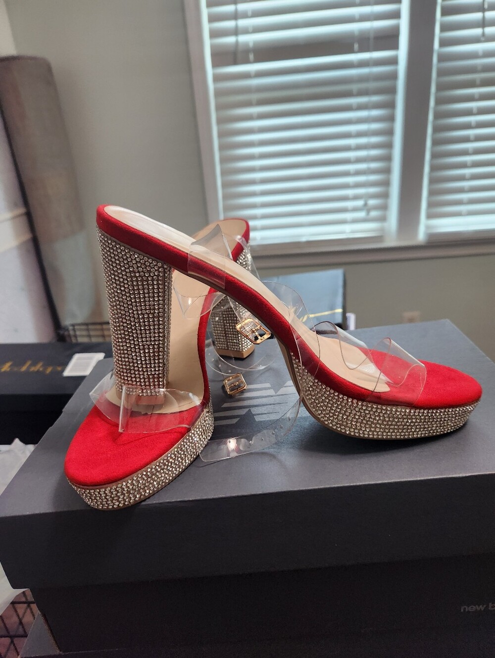 Red Embellished Platform High Heel Sandals